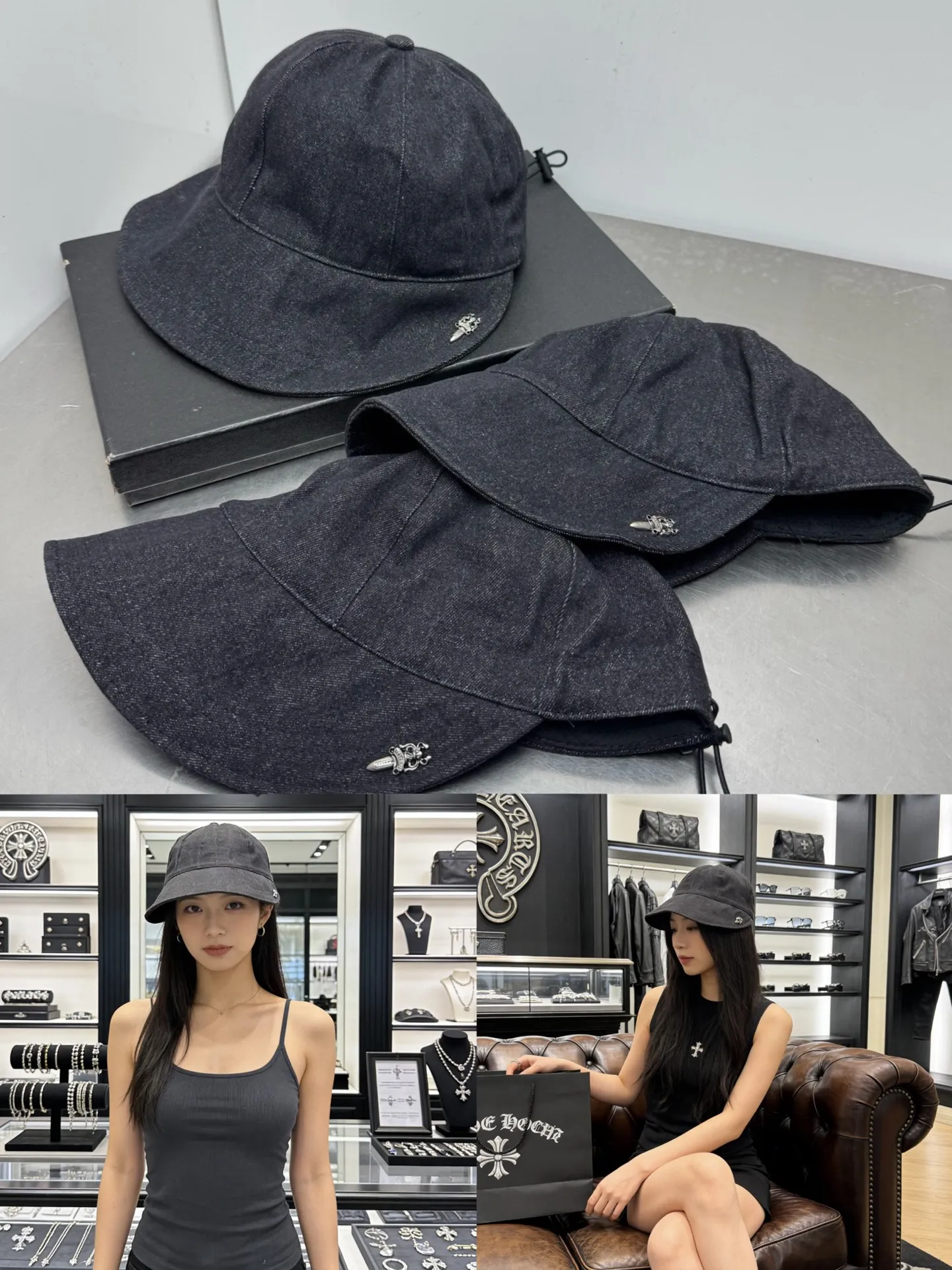 Crow Heart Spring and Summer Denim Peaked Hat